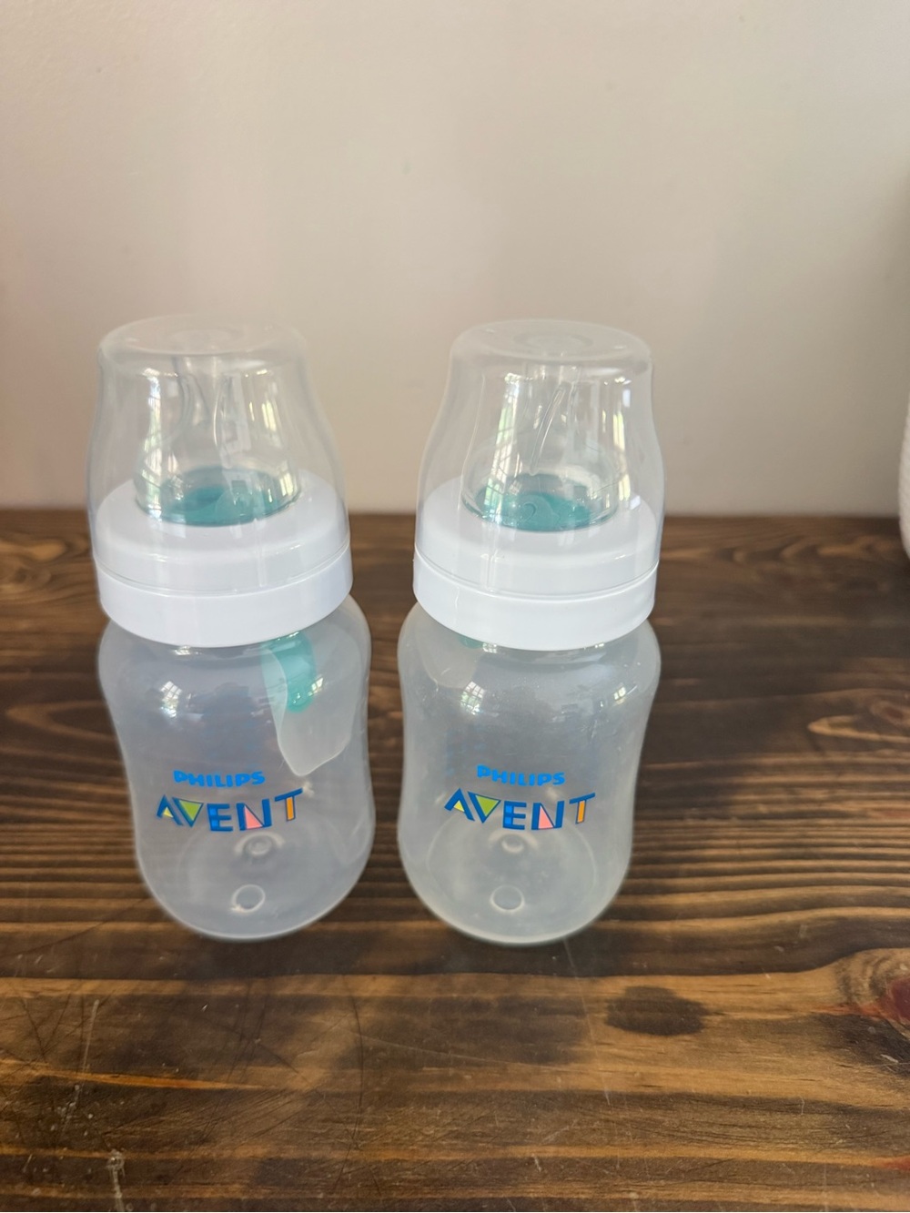 Philips Avent Clear Baby Bottle with White Cap and Teal Accents - Twin Pack